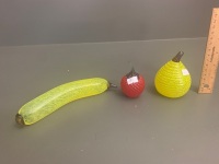 3 Pieces of Kosta Boda Frutteria Art Glass Signed G.Sahlin - Banana, Strawberry, Lemon