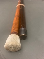 2 x Vintage Walking Sticks - 1 Oak - 1 With Brass Mount and Moulded End - 3