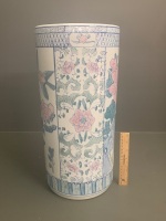 Tall Ceramic Umbrella Stand with Floral Design - 2