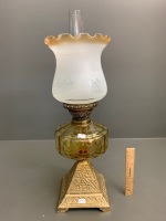 Victorian Amber Glass Font Kero Lamp with Gold Painted Cast Iron Base - 3