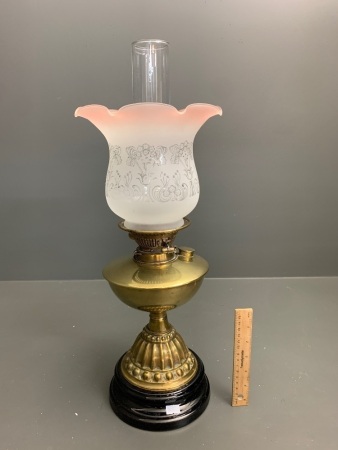 Antique Victorian Ceramic Based Kero Lamp with Brass Font