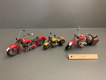 3 x Tin Plate Model Motorcycles