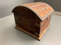 Indian Teak and Brass Domed Lid Trinket Box - 3