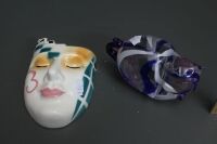 Large Murano Style Cat Glass Peprweight + Venetian Style Ceramic Wall Mask - 2