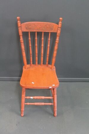 Antique Painted Spindle Back Australian Chair with Pressed Kangaroo Image Backrest