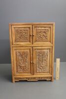 Vintage Chinese Carved Elmwood Jewellery / Trinket Cabinet