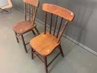 Pair of Antique Australian Spindle Back Kitchen Chairs with Pressed Timber Backrests with Kangaroo Motifs - 2