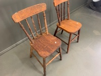 Pair of Antique Australian Spindle Back Kitchen Chairs with Pressed Timber Backrests with Kangaroo Motifs - 3