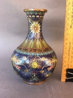 Antique Chinese Cloisonne Bulb Vase Depicting Dragons. Finely Decorated - As Is + Antique Dragon Pin Dish - 2