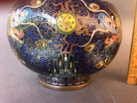 Antique Chinese Cloisonne Bulb Vase Depicting Dragons. Finely Decorated - As Is + Antique Dragon Pin Dish - 3