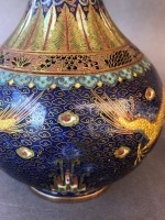Antique Chinese Cloisonne Bulb Vase Depicting Dragons. Finely Decorated - As Is + Antique Dragon Pin Dish - 6