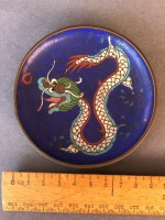 Antique Chinese Cloisonne Bulb Vase Depicting Dragons. Finely Decorated - As Is + Antique Dragon Pin Dish - 7