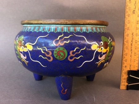 Early 20thC Chinese Cloisonne 3 Legged Bowl - As Is