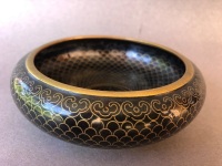 Chinese Cloisonne Bowl c1970's Black with Shou Character for Longevity - 5