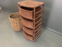 4 Drawer Basket Stand on Wheels + Wicker Basket - 2