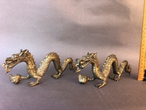 Pair of Vintage Cast Brass Dragons