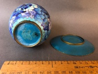 Vintage Chinese Blue Floral Cloisonne Ginger Jar + Pin Dish - 3