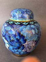 Vintage Chinese Blue Floral Cloisonne Ginger Jar + Pin Dish - 4