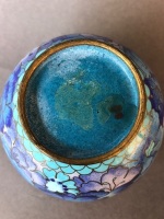 Vintage Chinese Blue Floral Cloisonne Ginger Jar + Pin Dish - 8