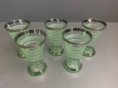 5 Vintage Tumblers with Uranium Glass Bases