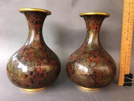 Pair of Contemporary Chinese Cloisonne Bulb Vases