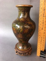Vintage Chinese Copper Cloisonne Vase with Timber Stand - 2