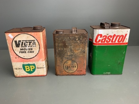 3 x Vintage 5 Litre Oil TIns - Castrol - BP/Victa - Caltex