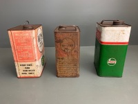 3 x Vintage 5 Litre Oil TIns - Castrol - BP/Victa - Caltex - 2