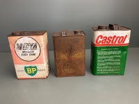 3 x Vintage 5 Litre Oil TIns - Castrol - BP/Victa - Caltex - 3