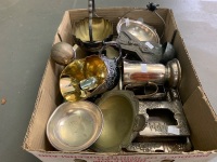 Box of Asstd Silver Plate and Metalware inc.Trophy, Desk Smoking Set etc - 2