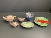 Vintage 3 Piece Sadler Tea Set - Some Crazing - Delft Tankard + Carlton Ware Lobster Plate + Dish - 4