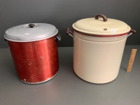 Large Red / Cream Vintage Enamel Bread Bin + Anodised Bread Bin - 2