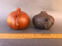 2 Intricate Miniature Chinese Tea Pots - 1 with Moving Dragons Head - 1 Stamped to Base - 4