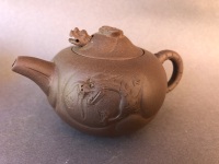 2 Intricate Miniature Chinese Tea Pots - 1 with Moving Dragons Head - 1 Stamped to Base - 6