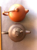 2 Intricate Miniature Chinese Tea Pots - 1 with Moving Dragons Head - 1 Stamped to Base - 14
