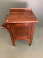 Antique Silky Oak Single Door Bedside Cabinet / Washstand with Towel Rail