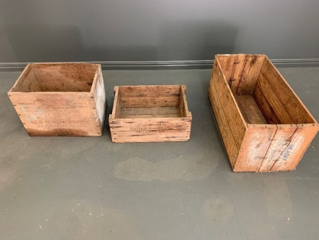 3 x Vintage Timber Crates inc. Dewars Whisky