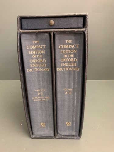 Large Vintage 2 Volume Box Set of the Compact Edition of Oxford English Dictionary