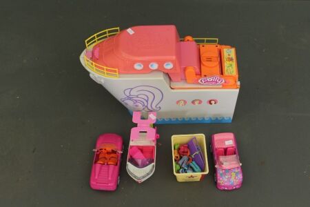 Lot of Polly Pocket Toys inc. Large Yacht, Cars, Boat Etc
