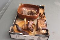 Asstd Lot of Carved Timber Items inc. Animals, Mask, Large Teak Bowl, Jewellery Box Etc - 2