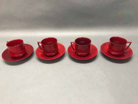 Royal Doulton Flambé Tea Cups & Saucers x 4