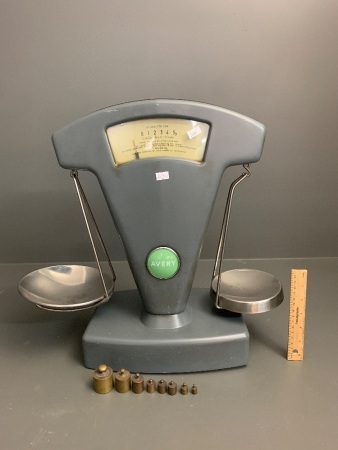 Vintage Avery Desktop Balance Scale + Original Brass Weights