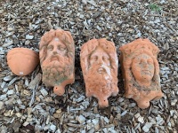 3 Large Terracotta Wall Pockets with Faces + 1 Smaller