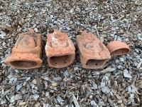 3 Large Terracotta Wall Pockets with Faces + 1 Smaller - 2