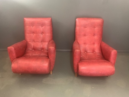 Pair of Vintage Mid-Century Red Leather Sleepy Hollow Armchairs