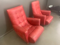 Pair of Vintage Mid-Century Red Leather Sleepy Hollow Armchairs - 2