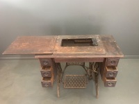 Antique Cast Iron Base Singer Sewer Table with Drawers - No Machine - 2