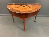 Vintage Demi Lune Marquetry Hall Table - As Is