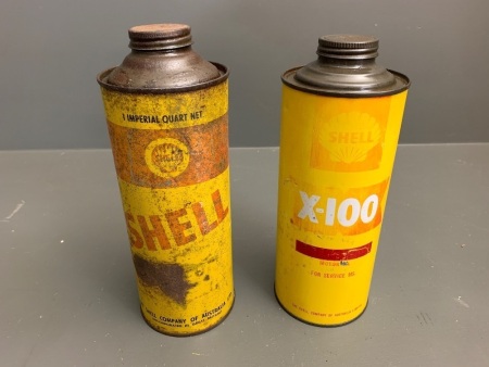 2 x Vintage Shell Quart Oil Tins