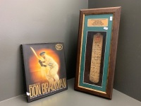 Vintage Box Framed Small Autographed Cricket Bat - AUS - NZ - NSW 1998 + Don Bradman Book